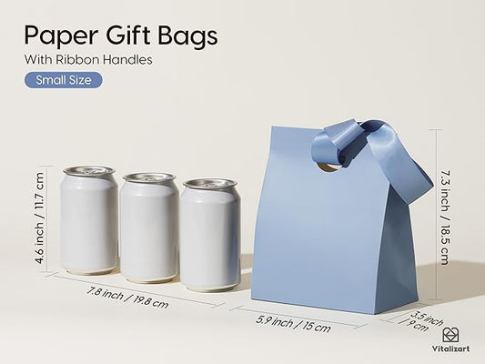 Vitalizart Reusable Gift Bags with Ribbon Handles, Assorted Colors Gift Wrapping Bags for Birthday, Christmas, Wedding & Party Favors, Pack of 10