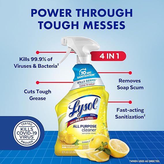 Lysol All Purpose Cleaner Spray, Lavender & Cotton Blossom, Multi-Surface Disinfecting Cleaner