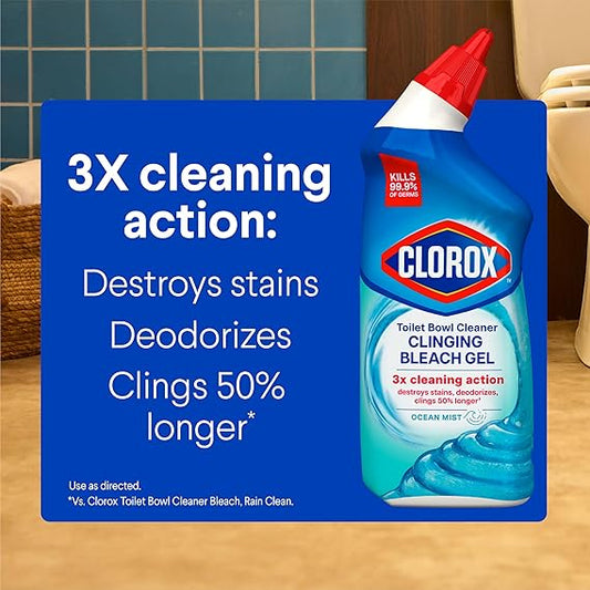 Clorox Toilet Bowl Cleaner Clinging Bleach Gel, Crisp Lemon, Disinfecting Toilet Cleaner