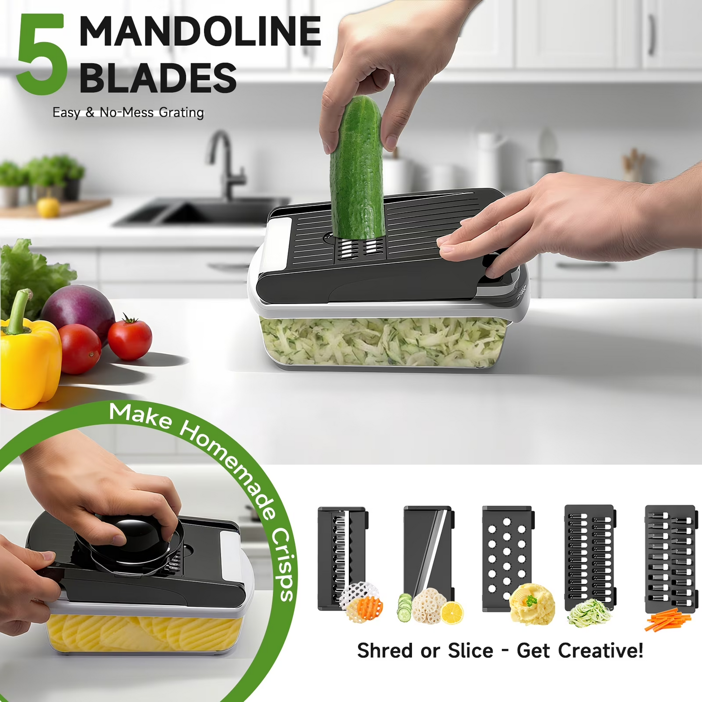 Aonhom 15-in-1 Vegetable Chopper Food Slicer with Container, Multi-Function Onion Cutter & Cheese Grater, White