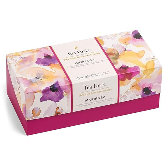 Tea Forte Mariposa Tea Sampler Gift Set, Assorted Pyramid Tea Infusers with Herbal, Green & White Tea Blends, Luxury Tea Gift Box