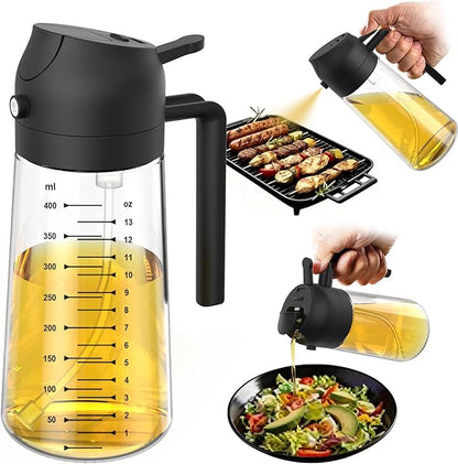 TrendPlain 16oz Olive Oil Sprayer & Dispenser Bottle, 2-in-1 Glass Oil Spray Bottle for Kitchen, Air Fryer, BBQ & Salad Cooking