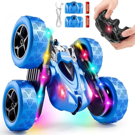 Zalneo 4WD Remote Control Stunt Car for Kids, Double-Sided 360° Flip RC Car with LED Lights & Rechargeable Batteries, Birthday & Christmas Gift
