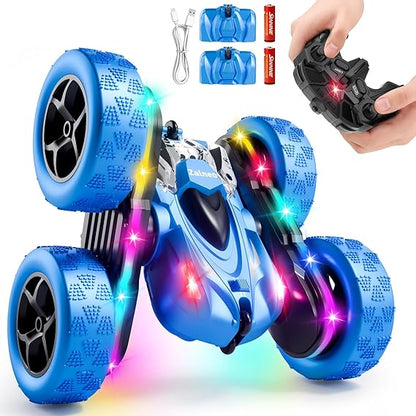Zalneo 4WD Remote Control Stunt Car for Kids, Double-Sided 360° Flip RC Car with LED Lights & Rechargeable Batteries, Birthday & Christmas Gift