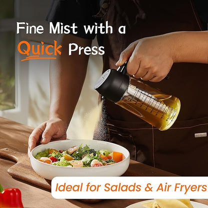 TrendPlain 16oz Olive Oil Sprayer & Dispenser Bottle, 2-in-1 Glass Oil Spray Bottle for Kitchen, Air Fryer, BBQ & Salad Cooking