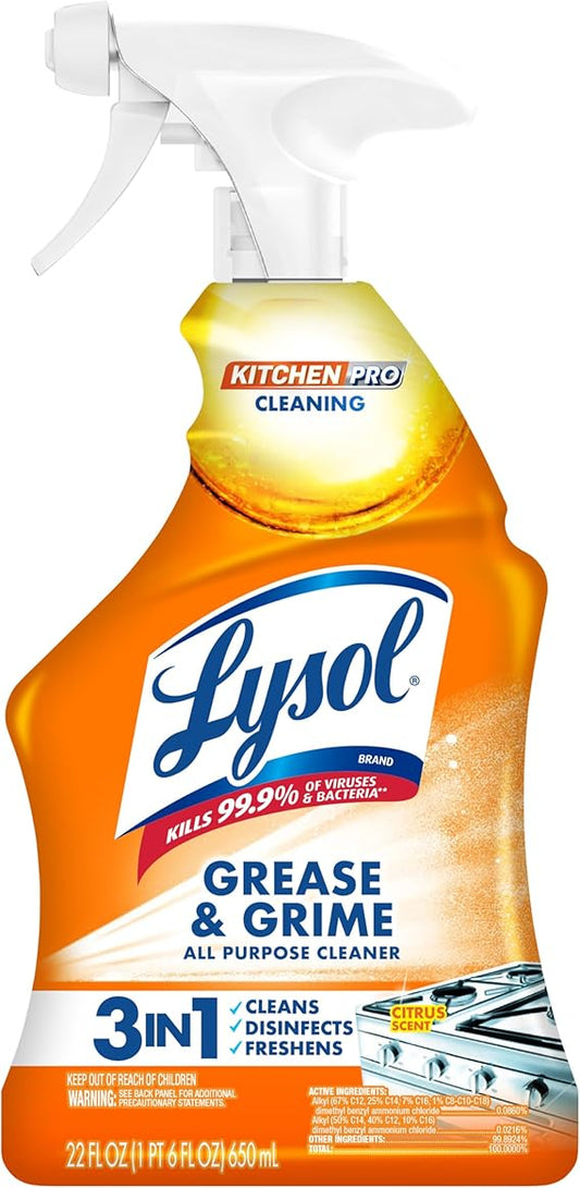 Lysol Kitchen Pro Antibacterial Cleaner Spray, Citrus Scent, Degreaser & Disinfecting Multi-Surface Cleaner,