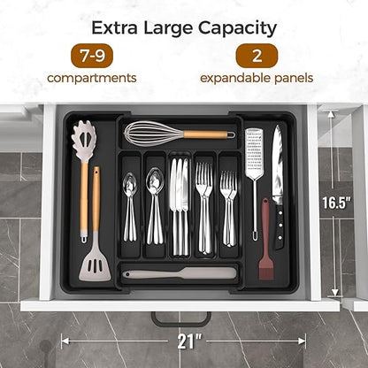 ukeetap Expandable Silverware Organizer for Kitchen Drawer, Adjustable BPA-Free Cutlery & Utensil Tray with 7-9 Compartments