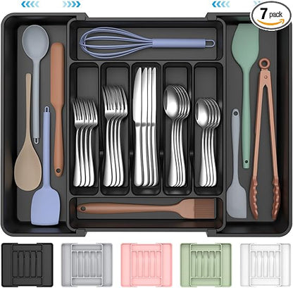ukeetap Expandable Silverware Organizer for Kitchen Drawer, Adjustable BPA-Free Cutlery & Utensil Tray with 7-9 Compartments