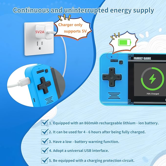 Handheld Retro Game Console with Preloaded Games – Portable Rechargeable Electronic Gaming Device for Kids & Adults