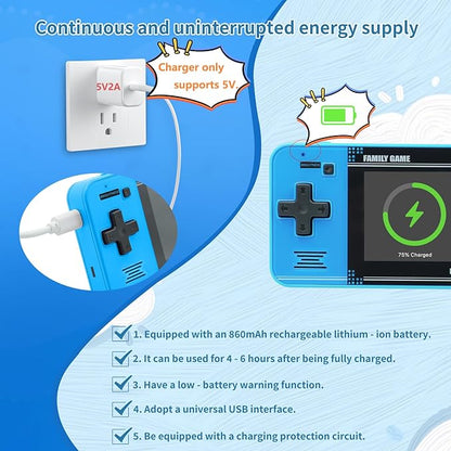 Handheld Retro Game Console with Preloaded Games – Portable Rechargeable Electronic Gaming Device for Kids & Adults
