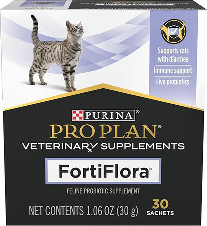 Purina Pro Plan Veterinary Supplements FortiFlora Cat Probiotic Powder, Digestive & Immune Support Nutritional Supplement for Cats, 30 Count