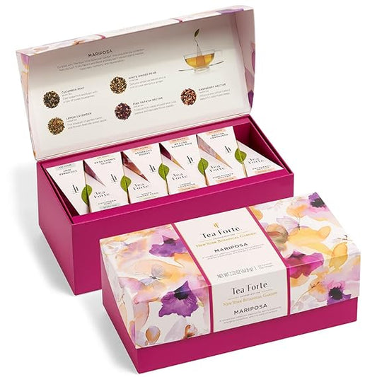 Tea Forte Mariposa Tea Sampler Gift Set, Assorted Pyramid Tea Infusers with Herbal, Green & White Tea Blends, Luxury Tea Gift Box