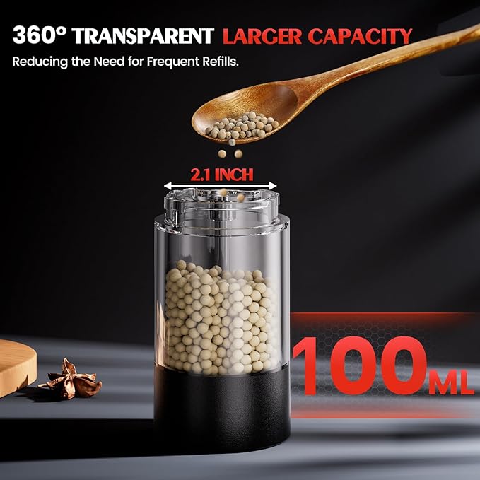 Automatic Electric Salt & Pepper Grinder Set, Rechargeable Stainless Steel Spice Mills with Adjustable Coarseness & LED Light