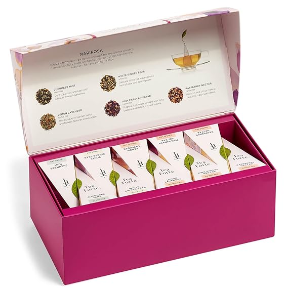 Tea Forte Mariposa Tea Sampler Gift Set, Assorted Pyramid Tea Infusers with Herbal, Green & White Tea Blends, Luxury Tea Gift Box