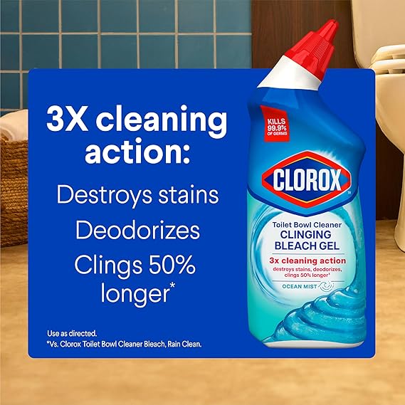 Clorox Toilet Bowl Cleaner Clinging Bleach Gel, Crisp Lemon, Disinfecting Toilet Cleaner