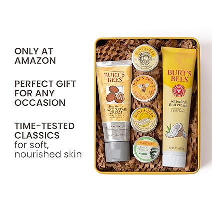 Burt’s Bees Classics Gift Set, Natural Skincare Giftable Tin with Lip Balm, Hand Salve, Foot Cream & Cuticle Cream, 6 Piece Set