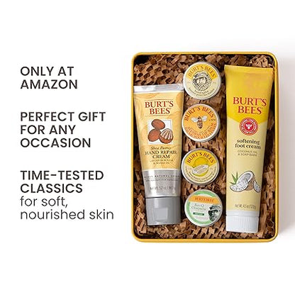 Burt’s Bees Classics Gift Set, Natural Skincare Giftable Tin with Lip Balm, Hand Salve, Foot Cream & Cuticle Cream, 6 Piece Set