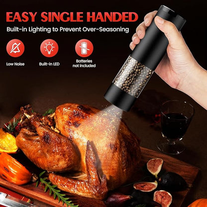 Automatic Electric Salt & Pepper Grinder Set, Rechargeable Stainless Steel Spice Mills with Adjustable Coarseness & LED Light