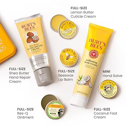 Burt’s Bees Classics Gift Set, Natural Skincare Giftable Tin with Lip Balm, Hand Salve, Foot Cream & Cuticle Cream, 6 Piece Set