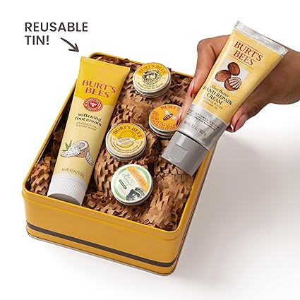 Burt’s Bees Classics Gift Set, Natural Skincare Giftable Tin with Lip Balm, Hand Salve, Foot Cream & Cuticle Cream, 6 Piece Set