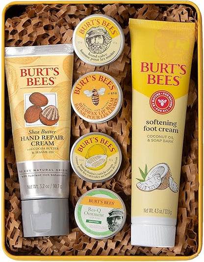 Burt’s Bees Classics Gift Set, Natural Skincare Giftable Tin with Lip Balm, Hand Salve, Foot Cream & Cuticle Cream, 6 Piece Set