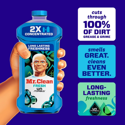 Mr. Clean 2X Concentrated Multi Surface All Purpose Cleaner, Unstopables Fresh Scent, 41 Fl Oz