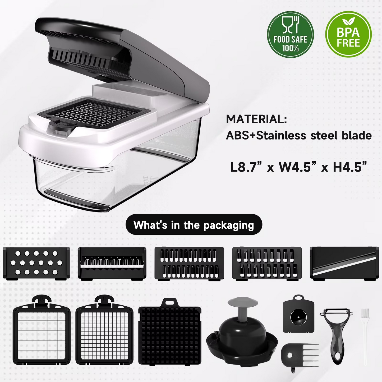 Aonhom 15-in-1 Vegetable Chopper Food Slicer with Container, Multi-Function Onion Cutter & Cheese Grater, White