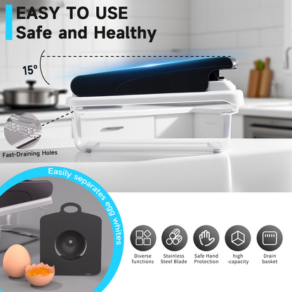 Aonhom 15-in-1 Vegetable Chopper Food Slicer with Container, Multi-Function Onion Cutter & Cheese Grater, White