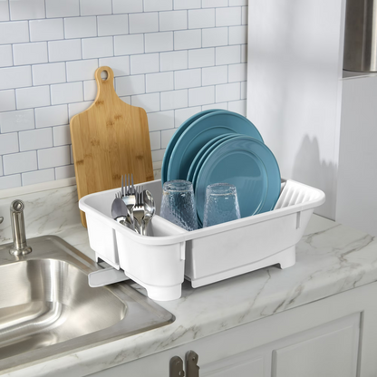 Mainstays Kitchen Sink Organizer Set with Self-Draining Caddy & Retractable Spout, White