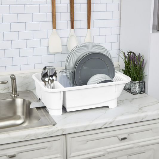Mainstays Kitchen Sink Organizer Set with Self-Draining Caddy & Retractable Spout, White
