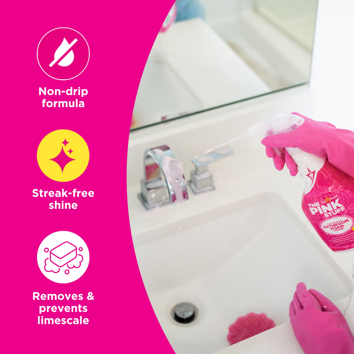 The Pink Stuff Miracle Bathroom Foam Cleaner, Rhubarb Scent, 24 Fl Oz Spray